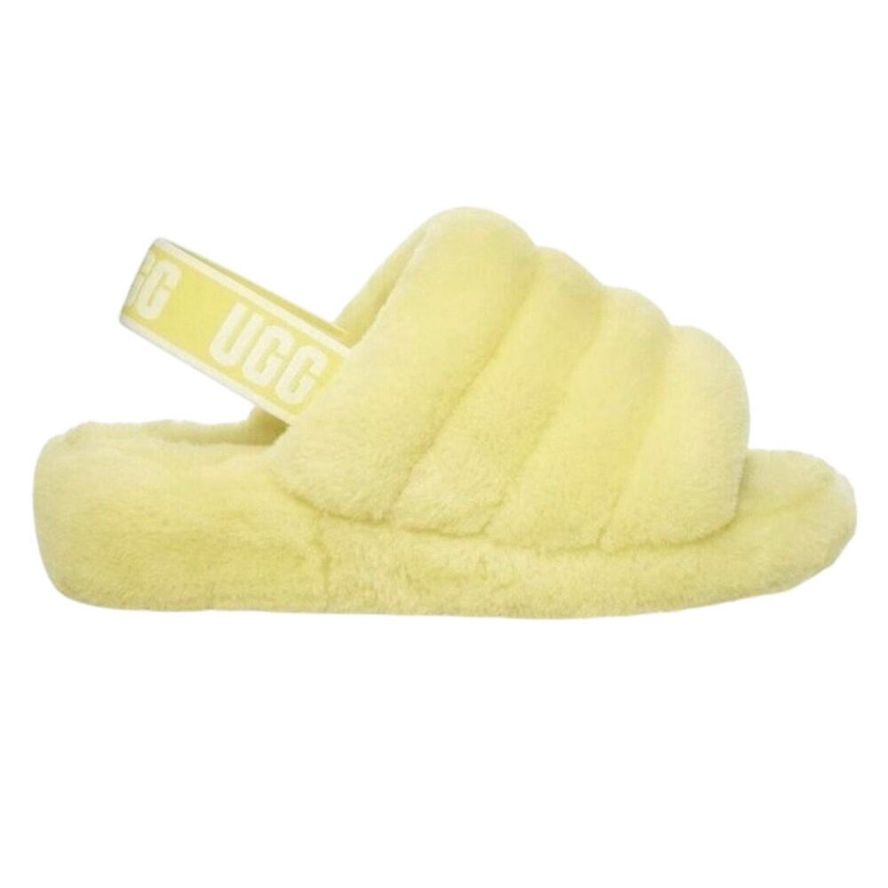 Ugg Fluff Yeah Slide Sandal Neon Yellow Strap Slippers 9 NEW w/BOX 1110085